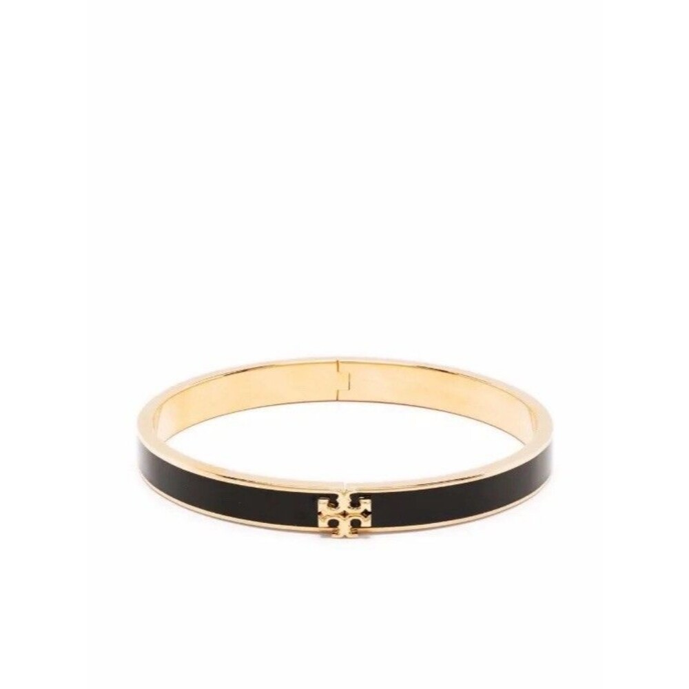 Tory Burch Kira Enamel Hinge Logo Bracelet Black Gold Brand New Authentic